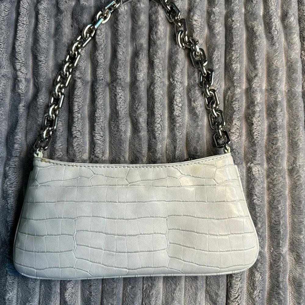 Zara Grey Croc pattern Silver Chain Shoulder Hand Bag